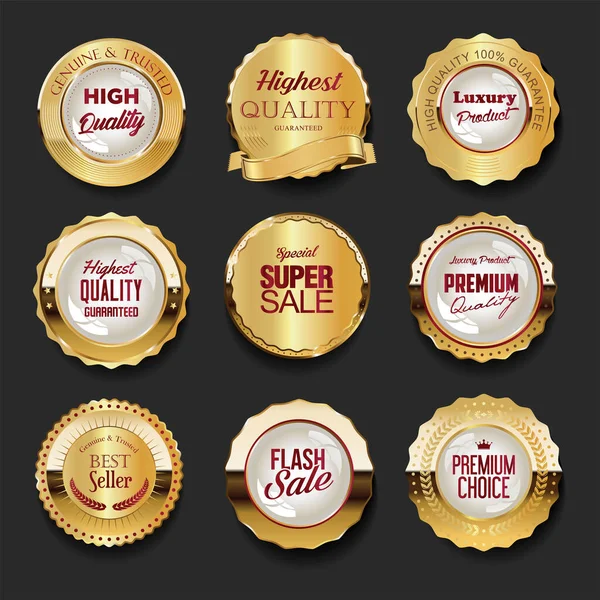 Luxury Premium Sale Golden Badges Labels Collection — Stock Vector