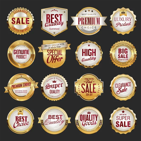 Emblemas Dourados Venda Premium Luxo Coleta Etiquetas — Vetor de Stock