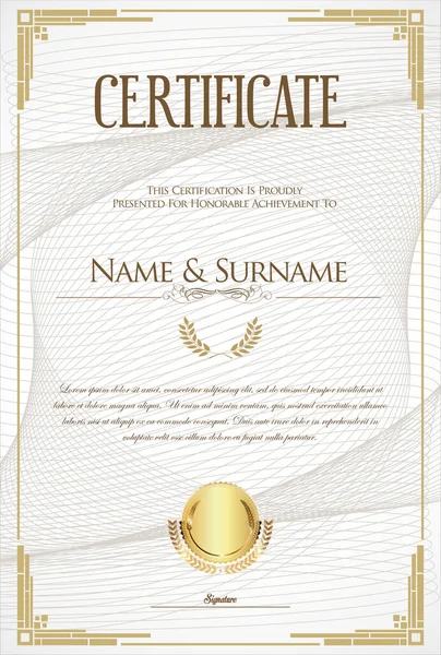 Certificate Diploma Retro Vintage Design Template — Stock Vector
