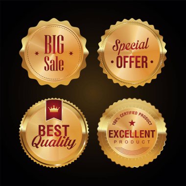 Satış ve yüksek kaliteli retro etiketler ve rozetler altın koleksiyon