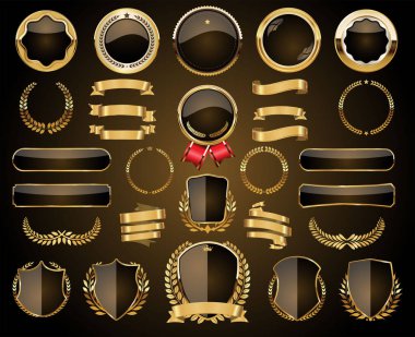 Altın rozet koleksiyonu. Etiketler. Kalkan ve metal plakalar.