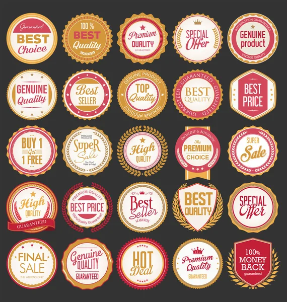 Collection Retro Vintage Yellow Red Badges Labels — Stockvector