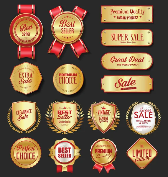 收藏豪华黄金设计元素徽章标签和桂冠 — 图库矢量图片