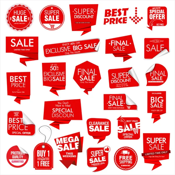 Samling Modern Försäljning Röda Banderoller Och Etiketter — Stock vektor