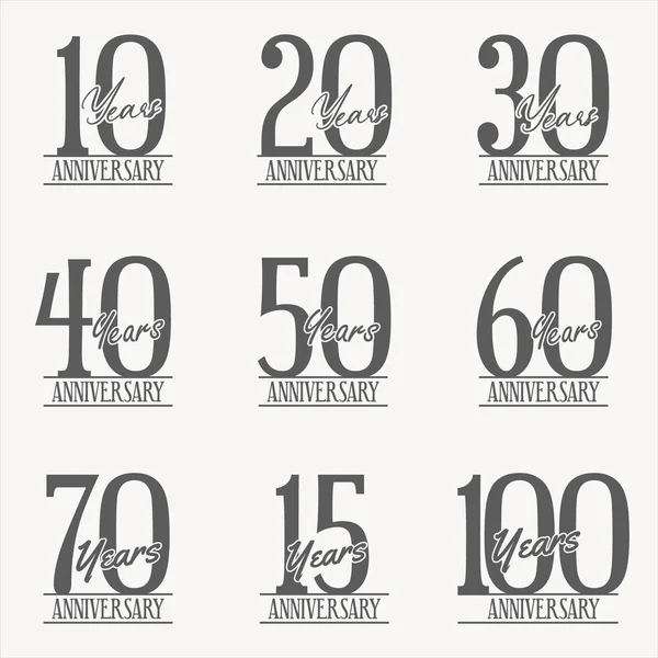 Collection Symboles Rétro Anniversaire Isolés Sur Fond Blanc — Image vectorielle
