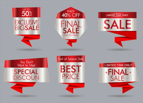 Collection Modern Sale Red Banners Labels — Stock Vector