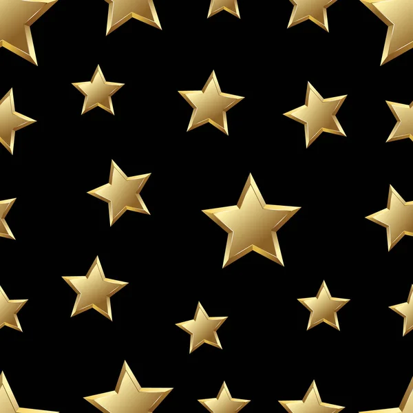 Glossy Gold Star Seamless Background Black Background — Stock Vector