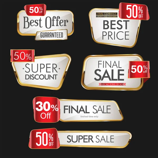 Super Venta Oro Retro Insignias Etiquetas Colección — Vector de stock