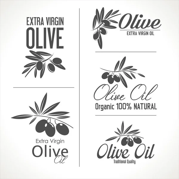 Olive Retro Etykiety Kolekcji Czarno Biały — Wektor stockowy