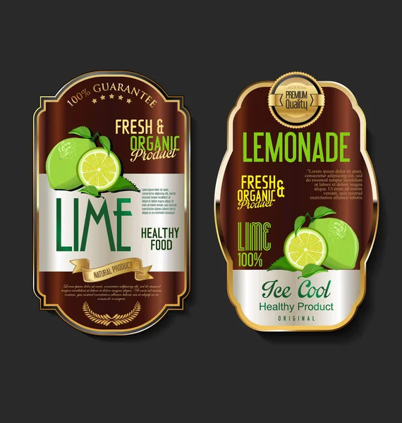 Limon suyu veya limonata altın ve kahverengi etiketler