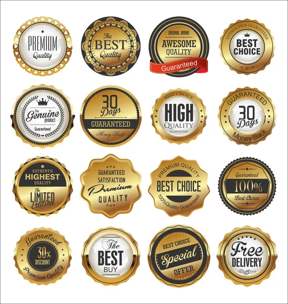 Luxury Premium Golden Badges Labels — Stock Vector