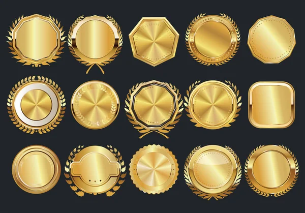 Verzameling Gouden Badges Labels Retro Stijl — Stockvector