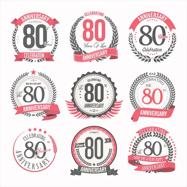 Collection Anniversary Badges Labels Retro Design — Vector de stock