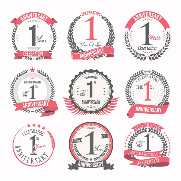 Collection Anniversary Badges Labels Retro Design — Stock Vector