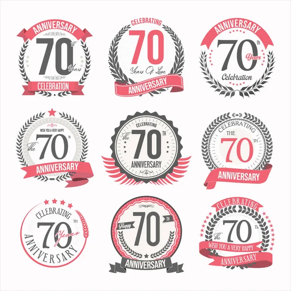 Collection Anniversary Badges Labels Retro Design — Vetor de Stock