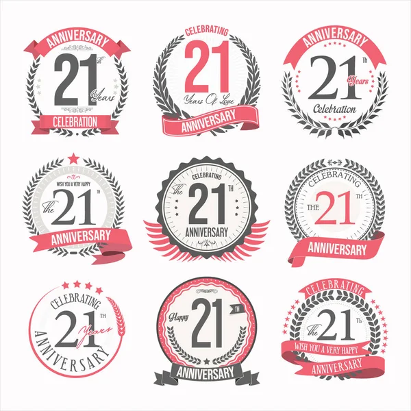 Collection Anniversary Badges Labels Retro Design — Stok Vektör