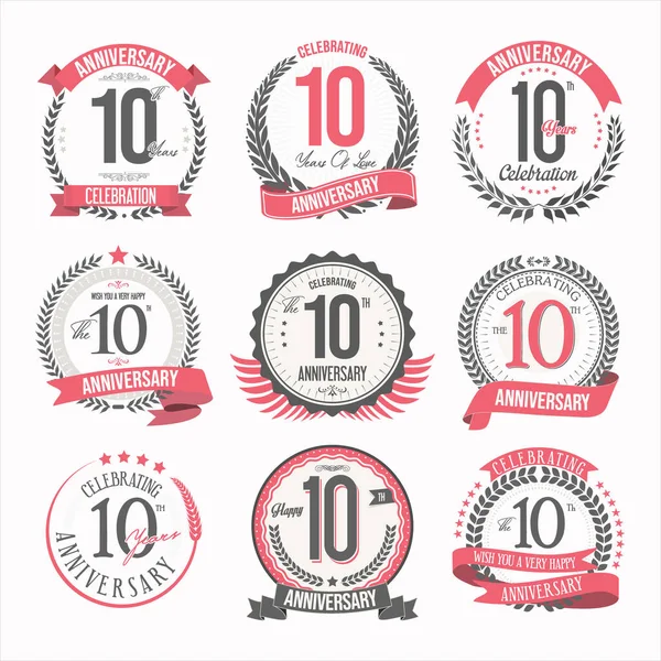 Collection Anniversary Badges Labels Retro Design — Stock Vector