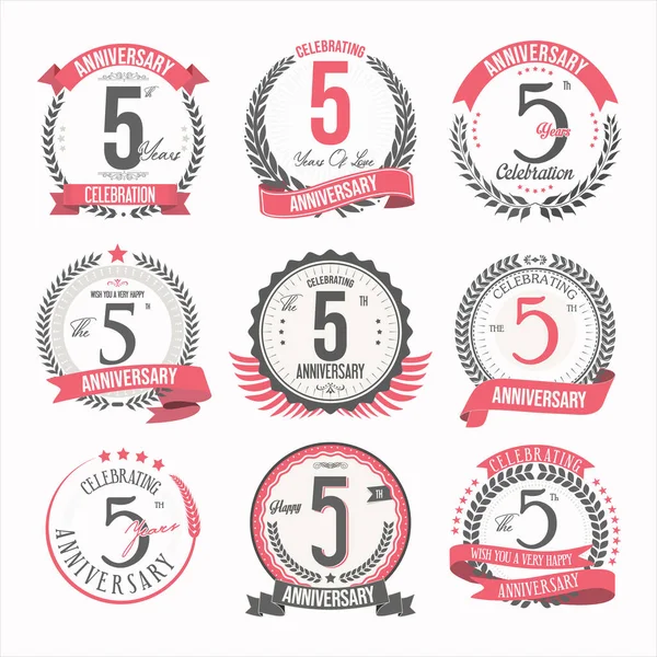 Collection Anniversary Badges Labels Retro Design — Vettoriale Stock