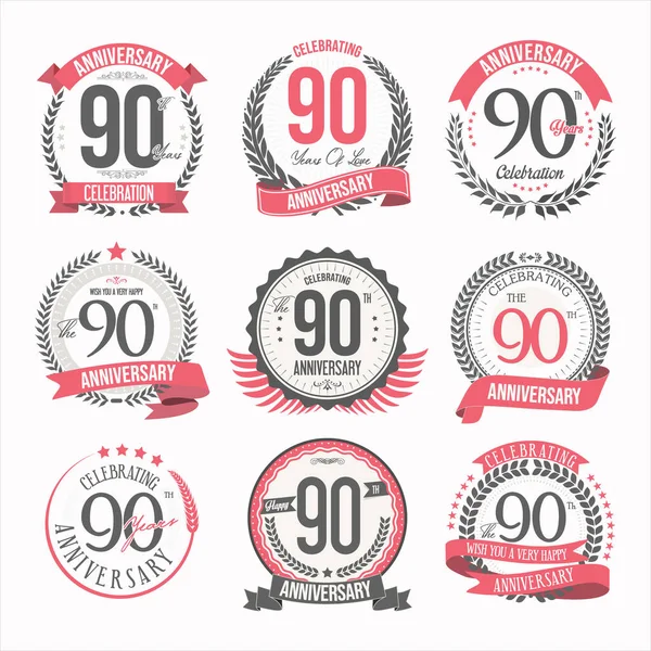 Collection Anniversary Badges Labels Retro Design — Stock Vector