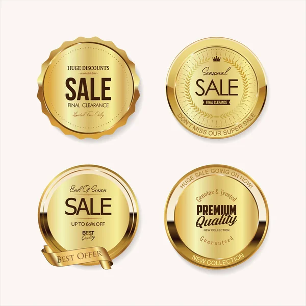 Collection Golden Badges Labels Retro Super Sale Style — Stock Vector