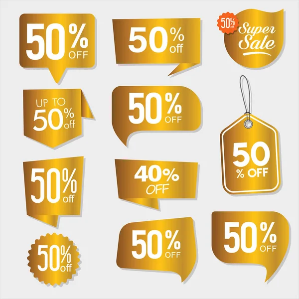 Collection Golden Badges Labels Retro Super Sale Style - Stok Vektor