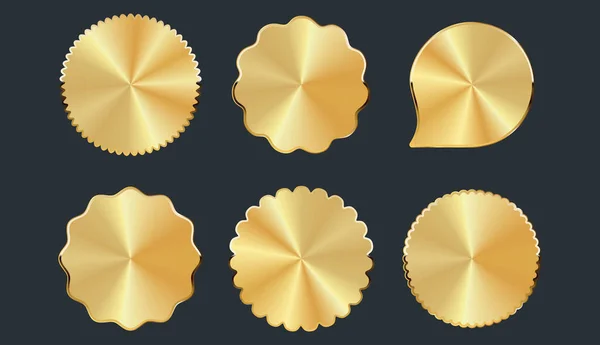 Coleção Diferentes Formas Emblemas Dourados Adesivos Etiquetas —  Vetores de Stock
