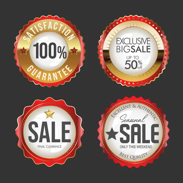 Collection Gold Red Super Sale Badges Labels — Stock Vector