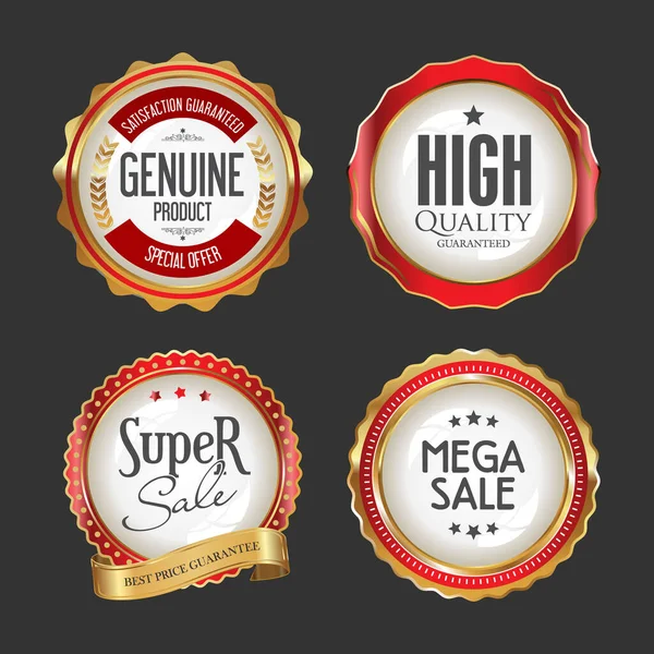 Collezione Badge Etichette Super Vendita Oro Rosso — Vettoriale Stock