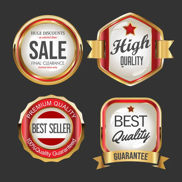 Verzameling Van Gouden Rode Super Sale Badges Labels — Stockvector