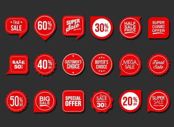 Collection Badges Étiquettes Rouges Style Super Vente Moderne — Image vectorielle