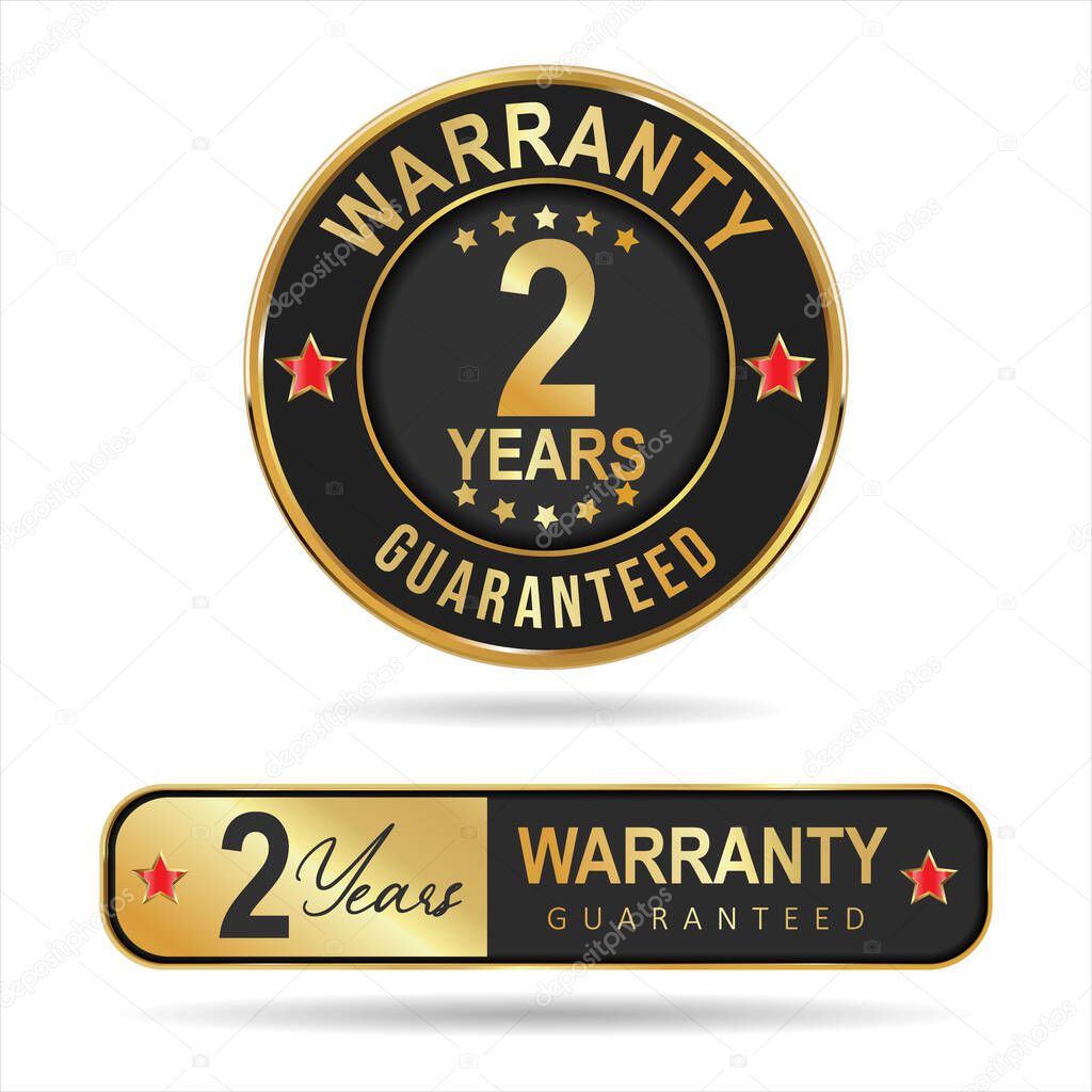 warranty guaranteed gold and black  labels on white background