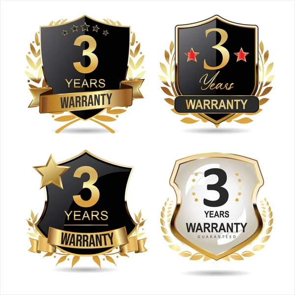 Collection Warranty Guaranteed Gold Black Labels White Background — Stock Vector