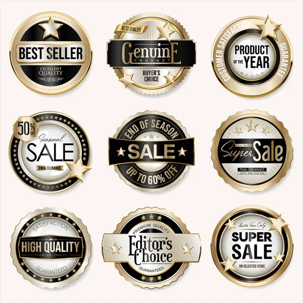 Colección Insignias Oro Alta Calidad Best Seller — Vector de stock