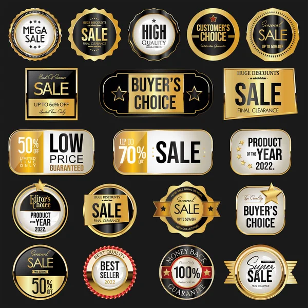 Collection Gold Black Badges Labels Retro Super Sale Style — Stockvektor