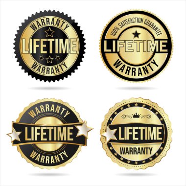 Collection of customer satisfaction  warranty guaranteed gold and black badges