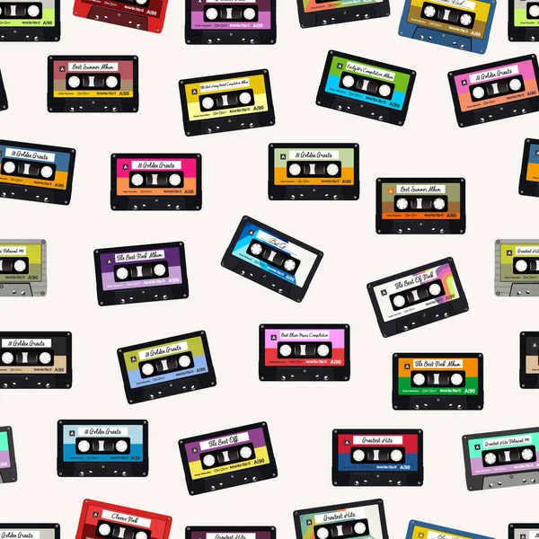 Retro Old Colorful Audio Cassettes Seamless Background — 스톡 벡터