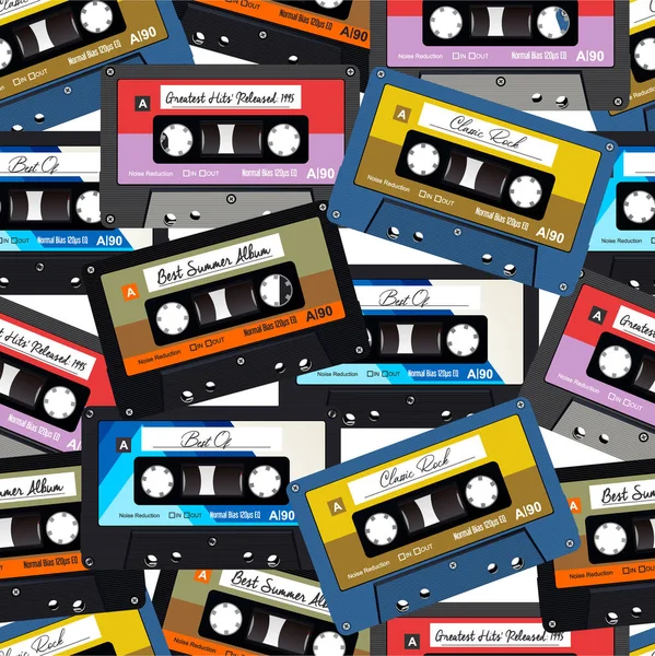 Retro Old Colorful Audio Cassettes Seamless Background — стоковый вектор
