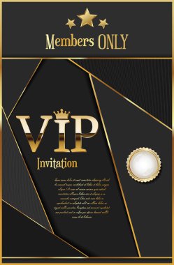 Golden VIP invitation card in dark black and gold background 