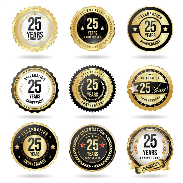 Verzameling Van Gouden Jubileum Badge Etiketten Vector Illustratie — Stockvector