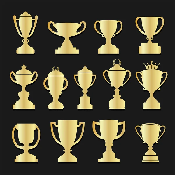 Trofei Sportivi Premi Retro Collezione Oro — Vettoriale Stock