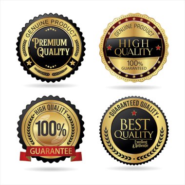 Premium kalitesinde altın ve siyah rozet koleksiyonu. 