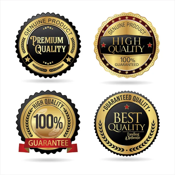 Collezione Qualità Premium Oro Nero Distintivo Retrò Disegno Vettoriale Illustrazione — Vettoriale Stock