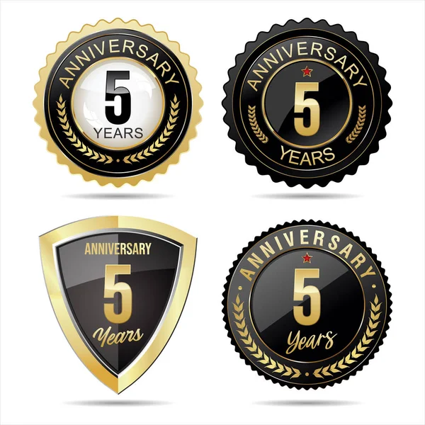 Collection Anniversary Golden Badges Labels Vector Illustration — Stock Vector