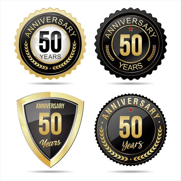 Collection Anniversary Golden Badges Labels Vector Illustration — Stock Vector