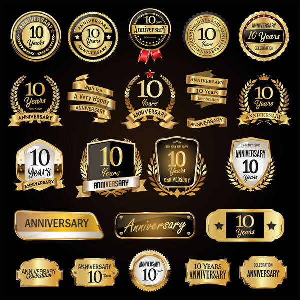 Юбилейные ретро-винтажные значки лавры щитовые металлические пластины и векторные иллюстрации этикеток 