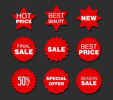 Kırmızı rozet koleksiyonu ve modern süper satış biçimi etiketleri 