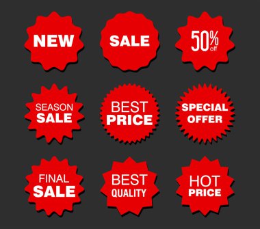 Kırmızı rozet koleksiyonu ve modern süper satış biçimi etiketleri 