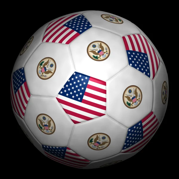 Balón de fútbol y bandera de EE.UU. — Foto de Stock