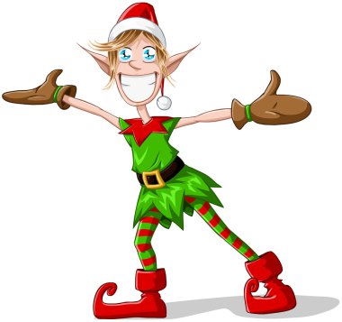 Christmas Elf Spreading Arms And Smiling clipart