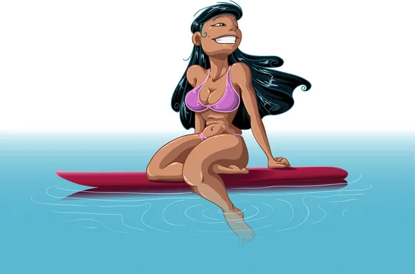 Femme hawaïenne sur planche de surf — Image vectorielle